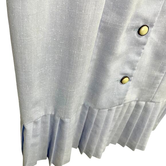 Vintage 80s ILGWU Manikin Woven Charleston Blue & White Pleated Trim Dress - Picture 4 of 13